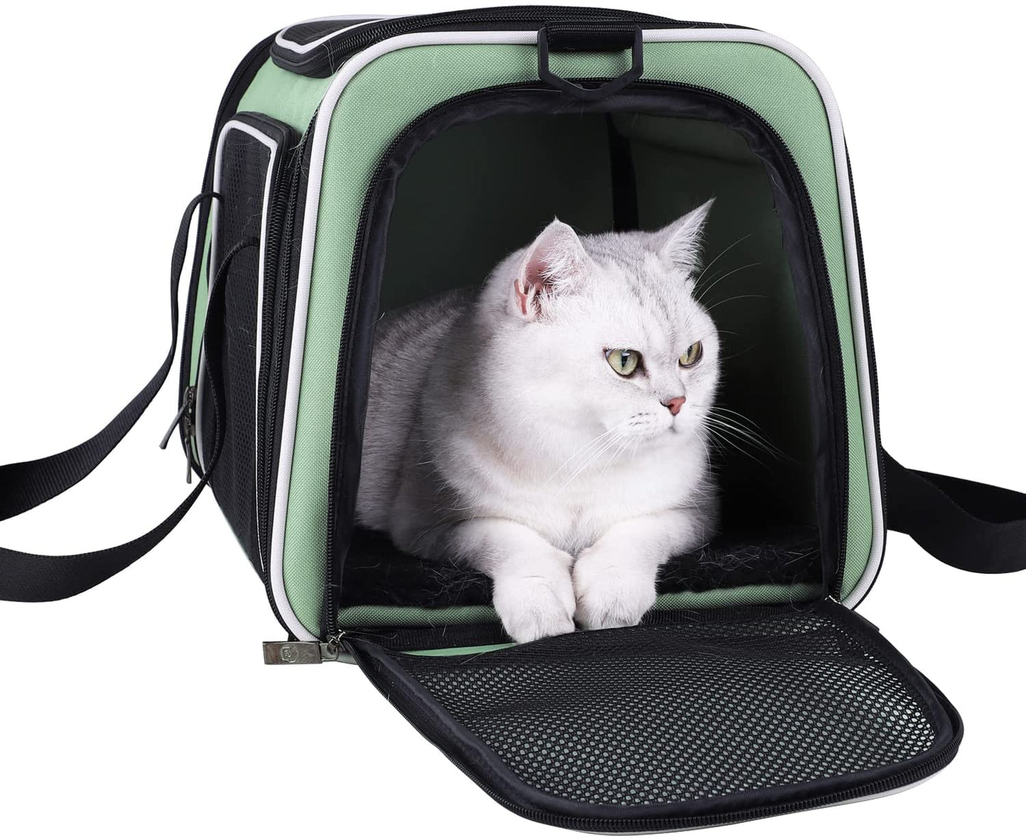 Soft Pet Carrier for Medium Cats and Small Dogs with Washable Cozy Bed, 3 Doors and Shoulder Strap. Easy to Get Cat In, Easy Storage, Lightweight, Airline Approved