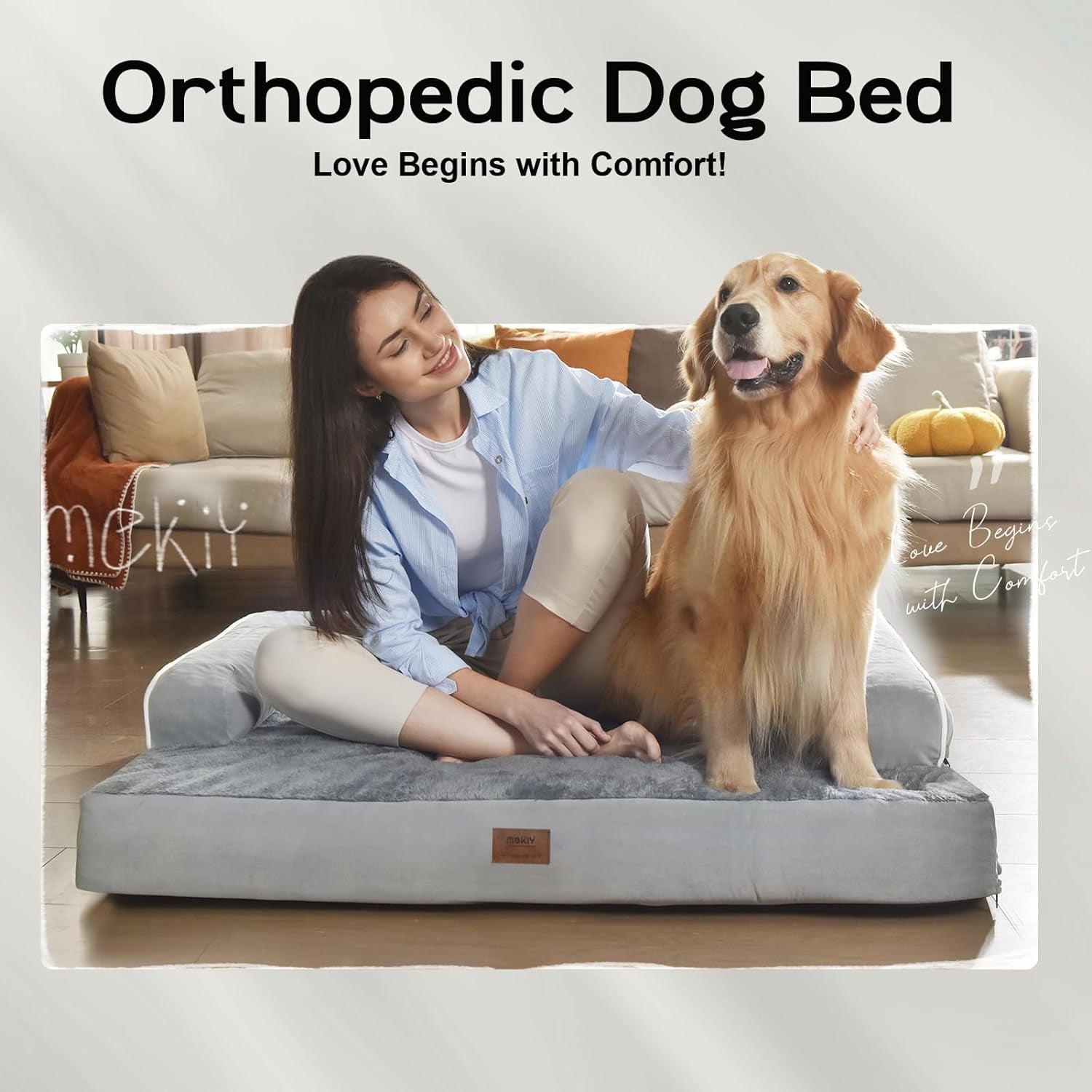 Large Dog Bed Orthopedic Washable - Beds Bolster Pet - XL Xlarge Big Dogs - Memory Foam - Couch Sofa - Waterproof with Removable Cover