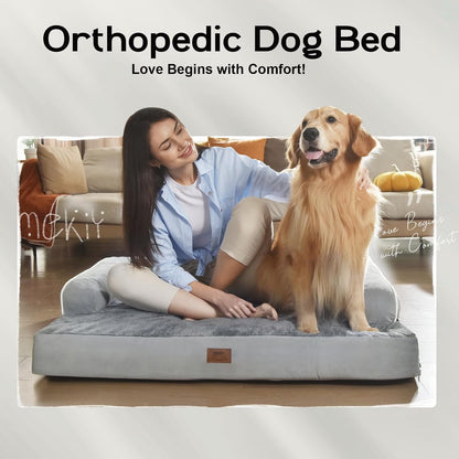 Large Dog Bed Orthopedic Washable - Beds Bolster Pet - XL Xlarge Big Dogs - Memory Foam - Couch Sofa - Waterproof with Removable Cover