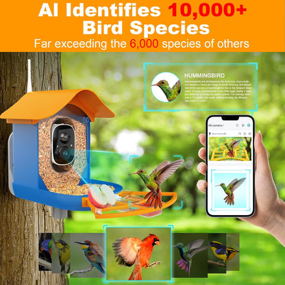 PeckCam® Bird Feeder with Camera+Solar Panel+7 Add-on, 2K HD AI Identify 10000+ Birds, Auto Detection & Notify Wireless Outdoor Bird House Camera Bird Watching Gift for Bird Lover