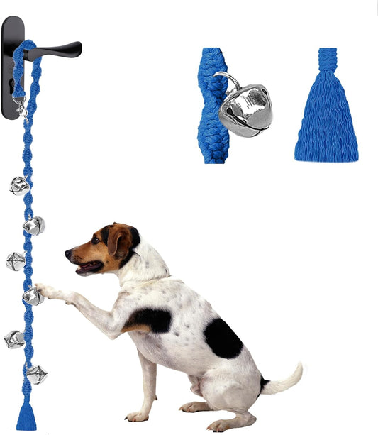 Dog Bells to Go Outside, Adjustable Dog Door Bell, Door Bells for Dogs, Quality Puppy Training Bell. Twisted Style, Blue