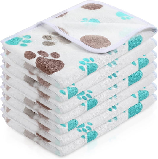 4 Pcs Pet Blanket Dog Puppy Blanket Paw Print Fleece Blanket for Small Medium Pet Dog Cat Warm Soft Sleep Mat Guinea Pig Cage Liners Blanket (Milky White,Small)