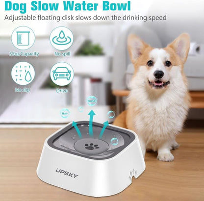 UPSKY Dog Bowl Dog Water Bowl No Spill Pet Water Bowl No Drip Slow Water Feeder Dog Bowl No-Slip Pet Water Dispenser 35Oz Slow Drinking Bowl for Dogs and Cats