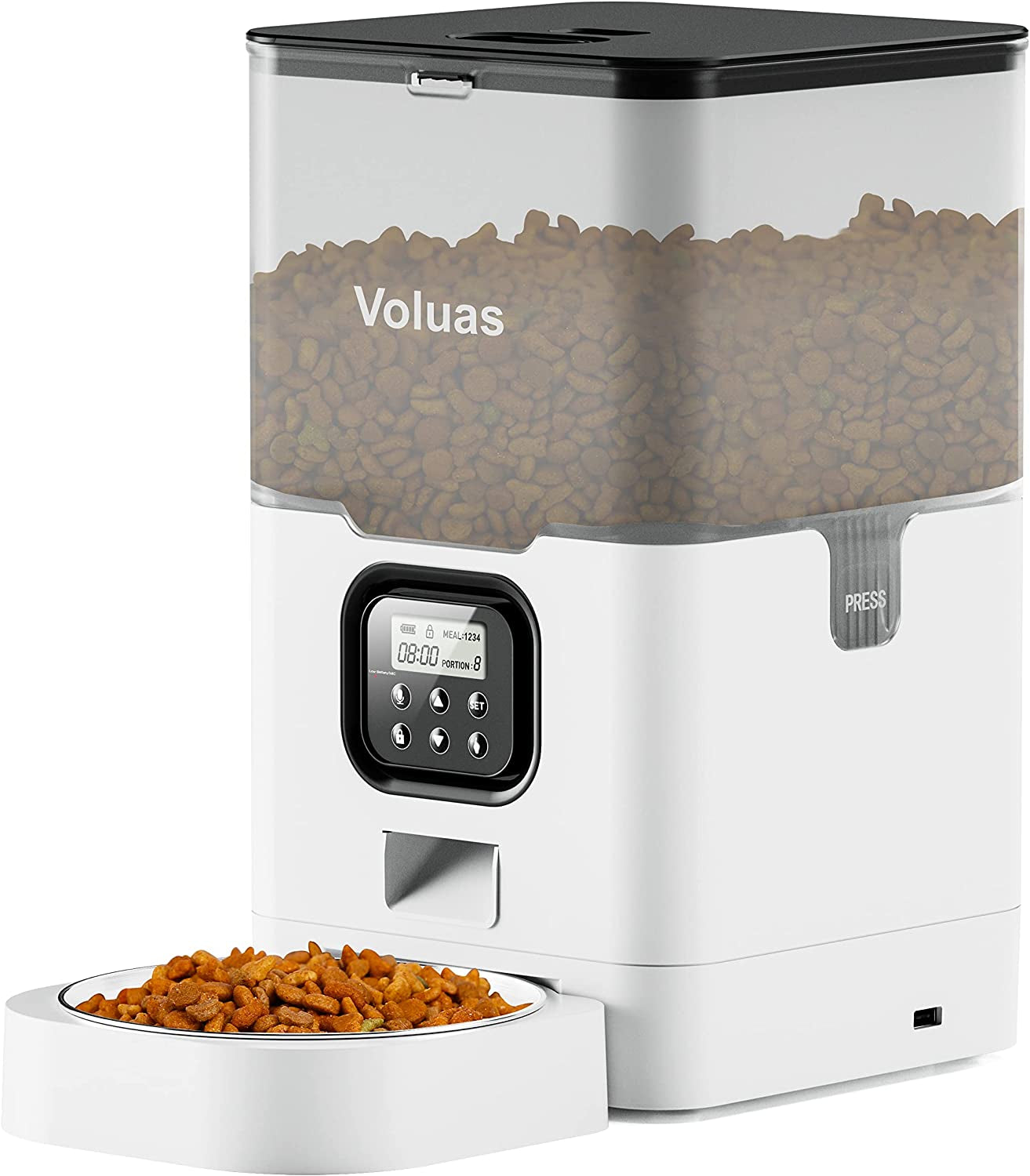 VOLUAS Automatic Cat Feeders - Pet Food Dispenser for Dry Food, Timed Cat Feeder with Desiccant Bag, Programmable Portion Size Control 4 Meals per Day, 10S Voice Recorder