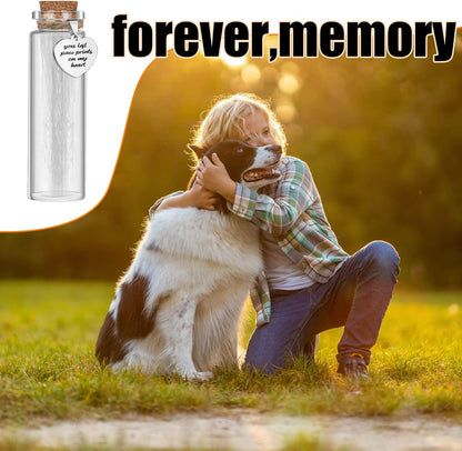 Nuenen 2 Pcs Pet Hair Glass Memorial Bottle Dog Keepsake Memorial Pet Loss Memory Sympathy Gift with Heart Shape Ornaments White Organza Bags Cat Keepsake Glass Vial for Ashes Fur Urn