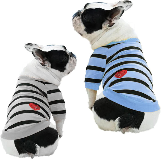 Pet Dog Jumpers Boston Terriers Clothes Small Dog T-Shirt Puppy Sweaters Striped T Shirt Boy, Small, Rose