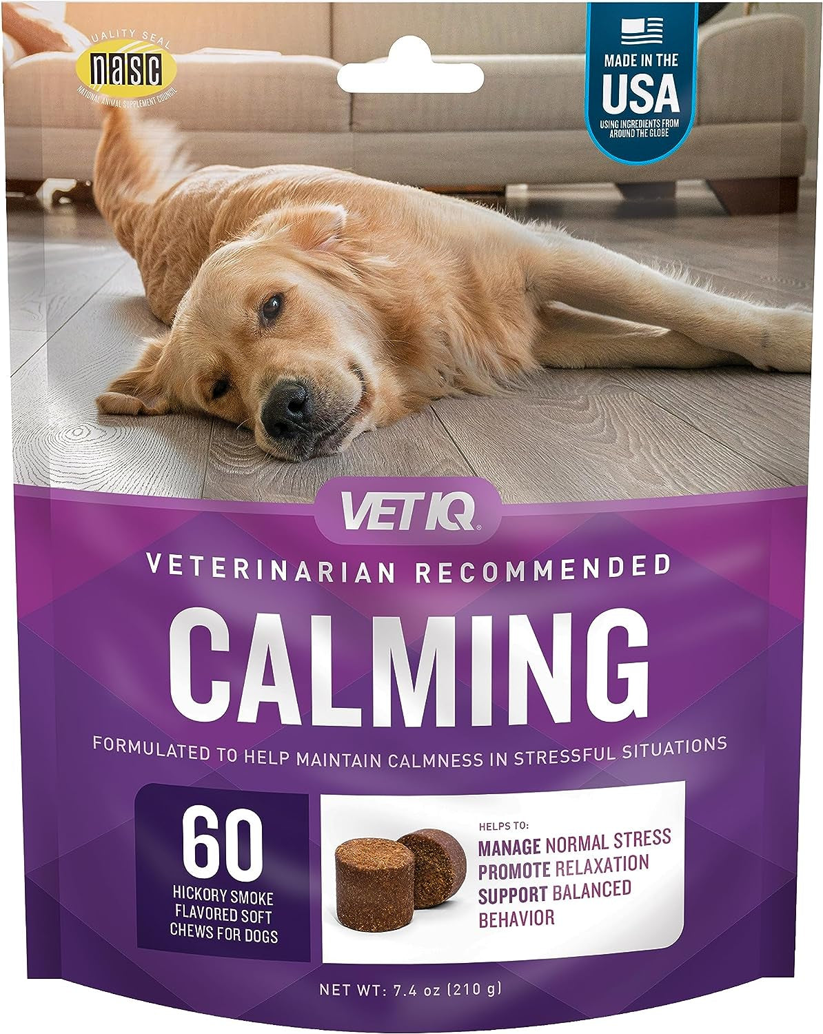 Vetiq Calming Support Supplement for Dogs, Calming Chews Help Manage Stress and Promote Relaxation, Anxiety Relief for Dogs, Made in the USA, 120 Count