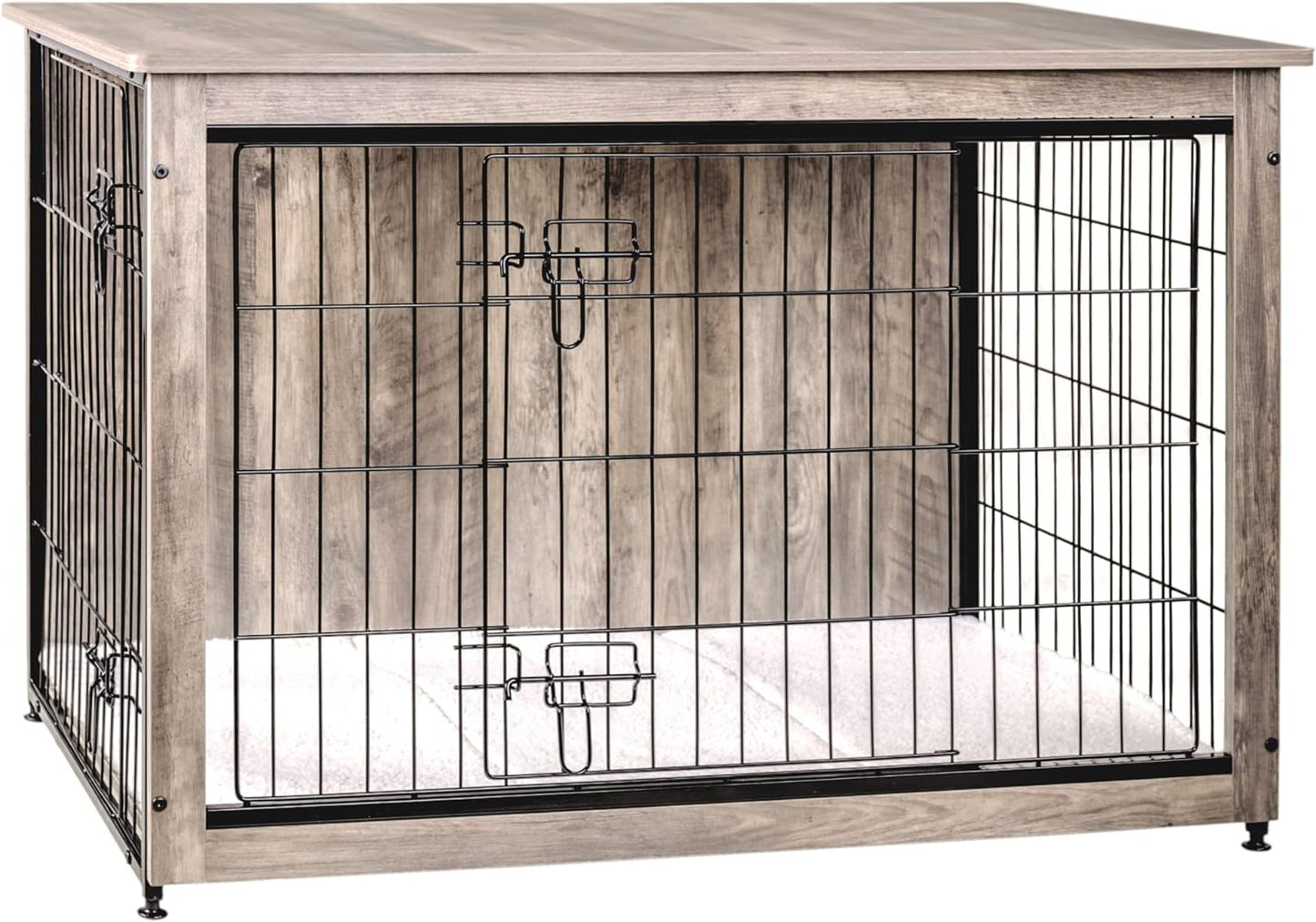 DWANTON Dog Crate Furniture with Cushion, Large Wooden Dog Crate with Double Doors, Dog Furniture, Indoor Dog Kennel, Dog House, Large, 38.5" L, Greige