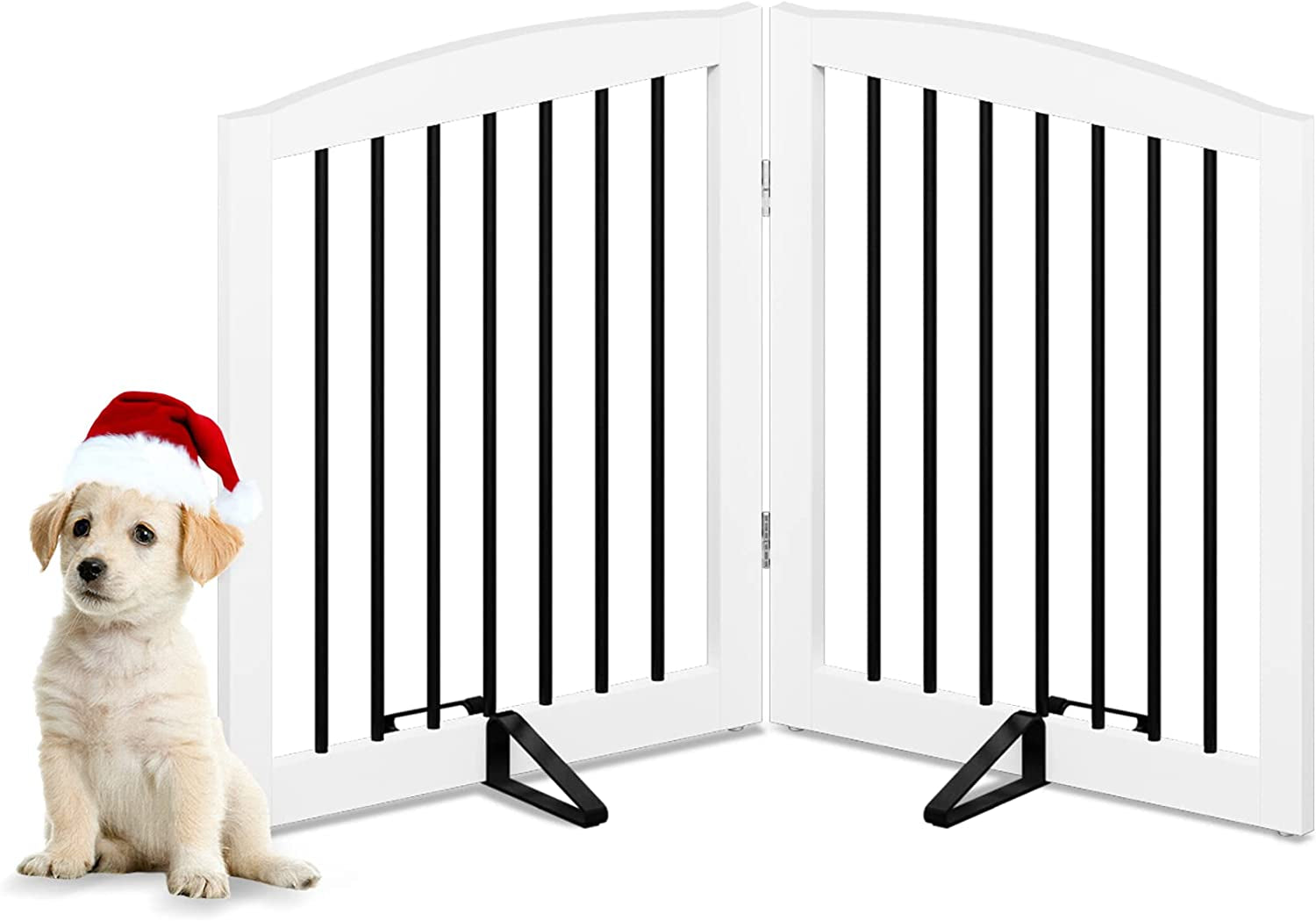 Freestanding Pet Gate for Dogs, Indoor Wooden Dog Gate for House, Extra Wide Dog Gate, Foldable Dog Gate for Stairs, Doorways, Halls, Support Feet Included, 120 Inch Wide, 6 Panels 32", Brown