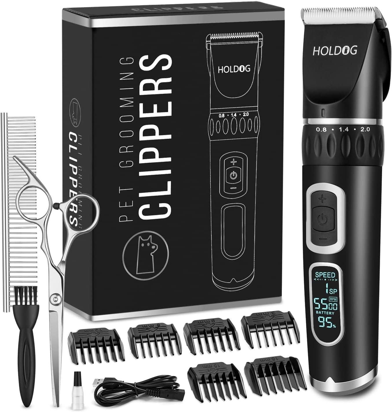 Dog Clippers Professional Heavy Duty Dog Grooming Clipper 3-Speed Low Noise High Power Rechargeable Cordless Pet Grooming Tools for Small & Large Dogs Cats Pets with Thick & Heavy Coats