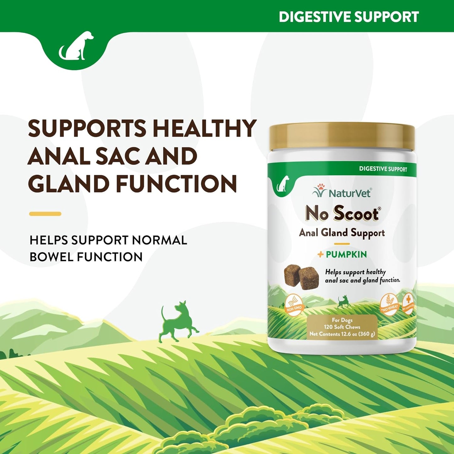 Naturvet - No Scoot for Dogs - 60 Soft Chews - plus Pumpkin - Supports Healthy Anal Gland & Bowel Function - Enhanced with Beet Pulp & Psyllium Husk