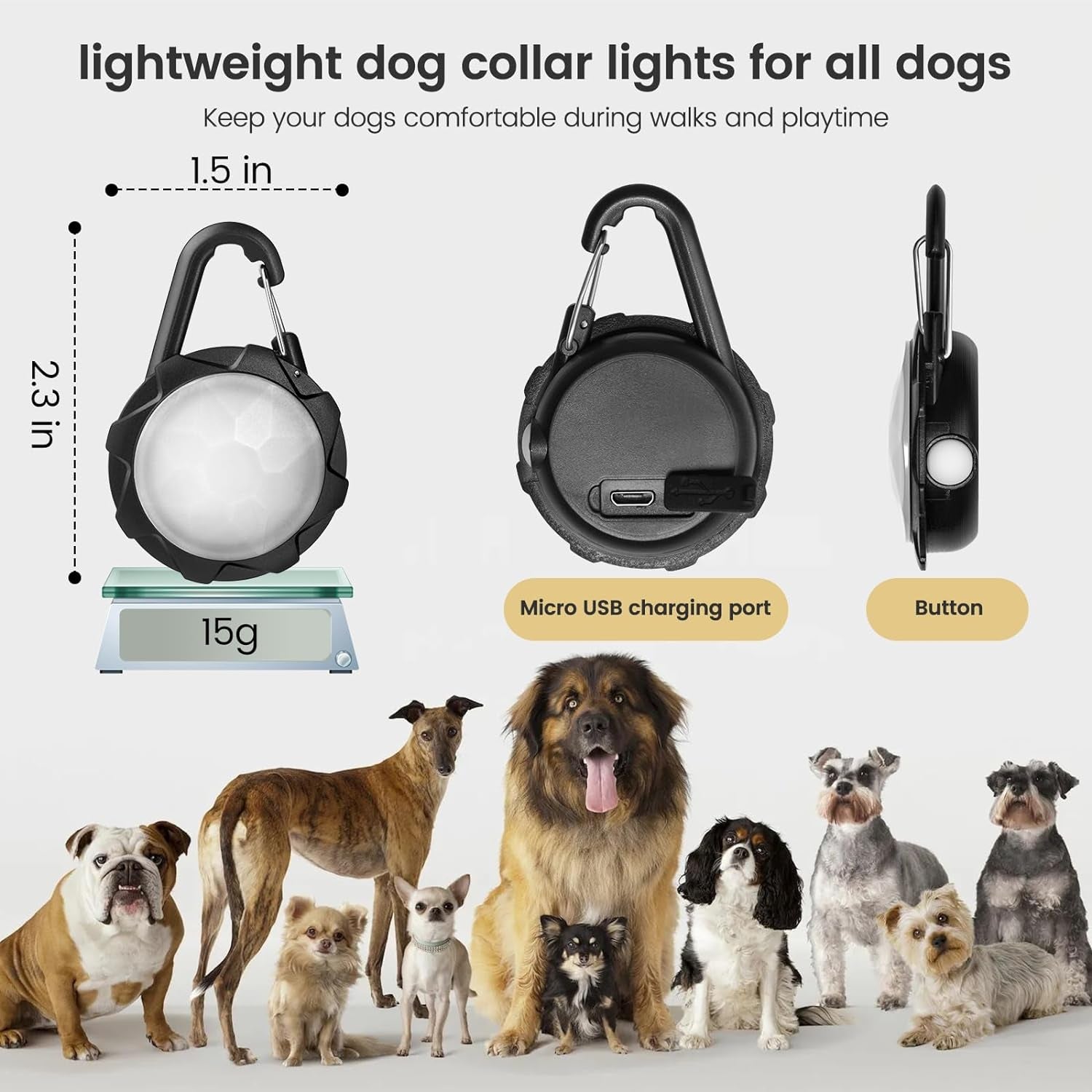 4 Modes Dog Collar Light, 2 Pack Dog Light for Night Walking Rechargeable Dog Light with Clip on IP68 Waterproof Dog Walking Light for Climbing, Camping, Cycling, Running