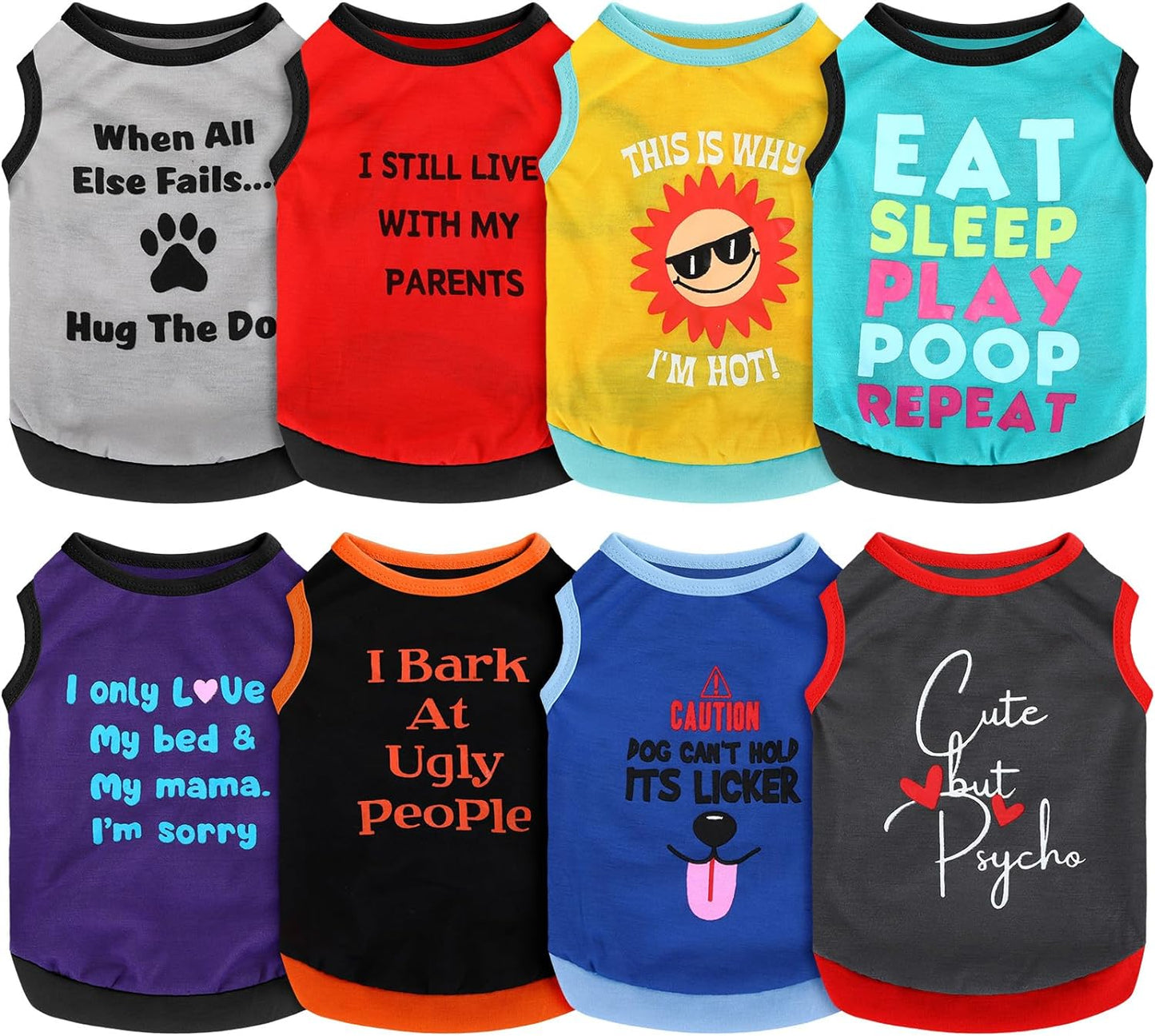 8 Pieces Dog Shirts Pet Printed Clothes with Funny Letters Summer Pet T Shirts Cool Puppy Shirts Breathable Dog Outfit Soft Dog Sweatshirt for Pet Dogs Cats (Delicate Pattern,Small)