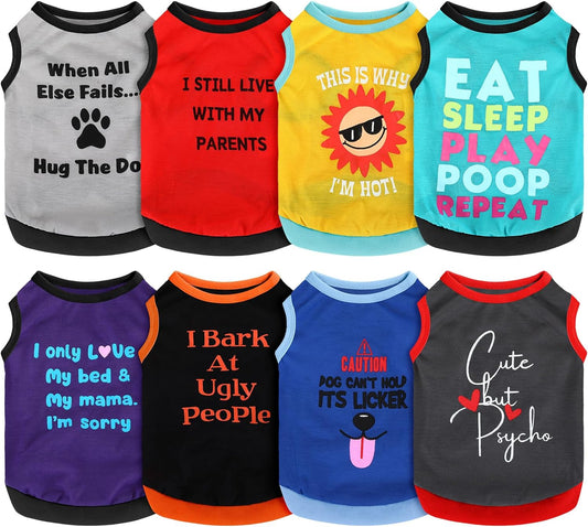 8 Pieces Dog Shirts Pet Printed Clothes with Funny Letters Summer Pet T Shirts Cool Puppy Shirts Breathable Dog Outfit Soft Dog Sweatshirt for Pet Dogs Cats (Delicate Pattern,Small)