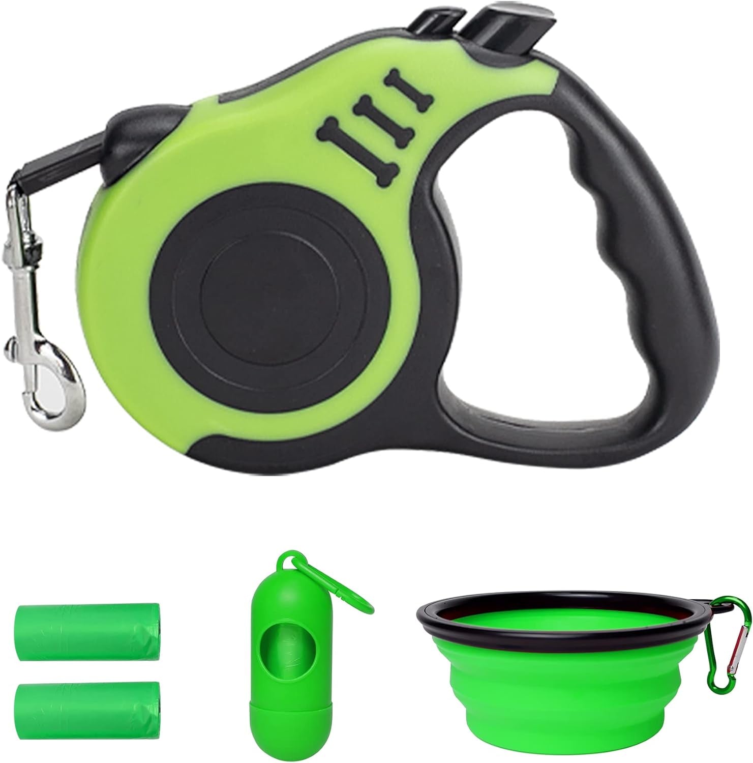 Retractable Dog Leash Automatic Telescopic Tractor Dog Tape, Pet Tape 10/16 FT Durable and Convenient, with Folding Bowl, Dispenser, Rubbish Bags, Suitable for Small and Medium Dogs