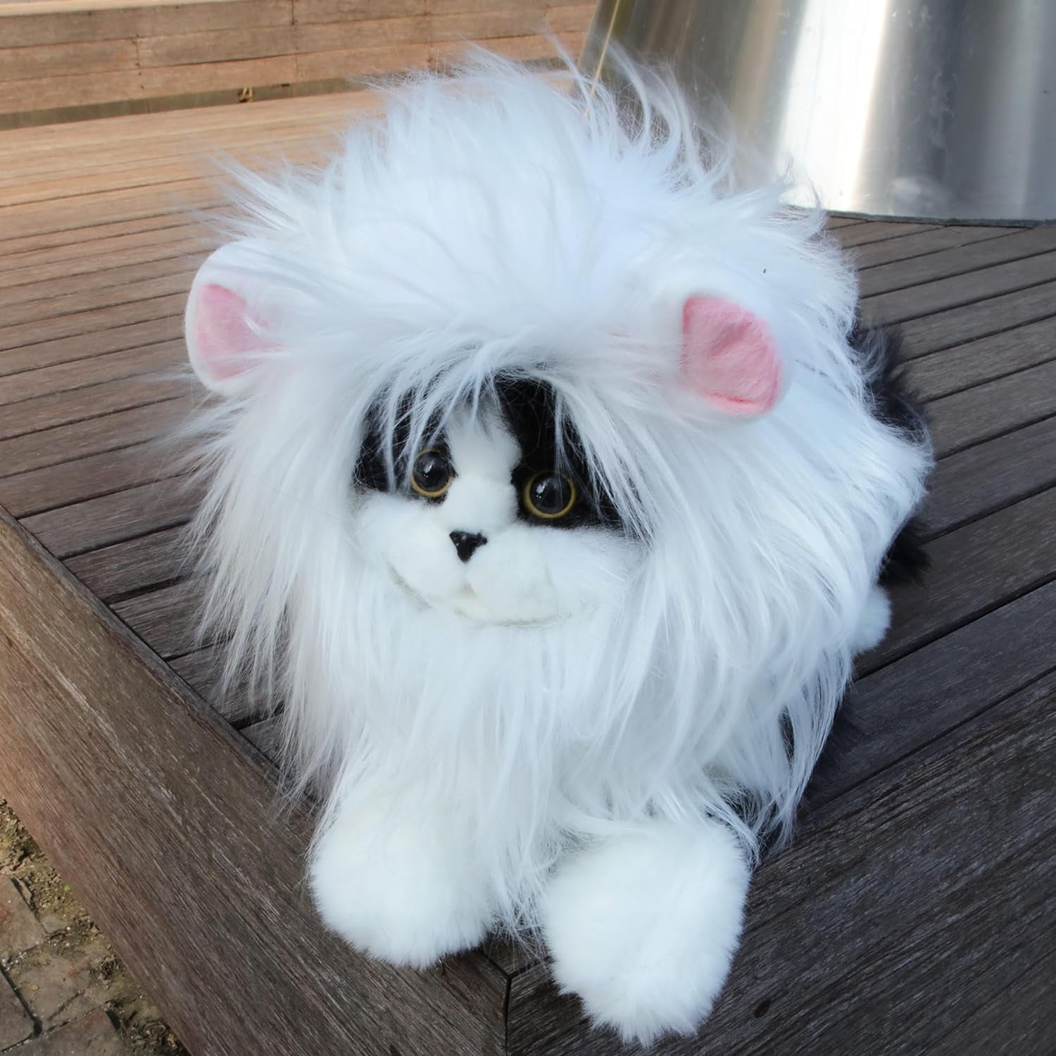 Lion Mane Wig for Cat Costume Pet Adjustable Washable Comfortable Fancy Lion Hair Cat Clothes Dress for Halloween Christmas Easter Festival Party Activity (Small, White)