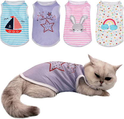 4Pcs Dog Cat Shirts Dog Polka Dot Vest Dog Stripe Sleeveless T-Shirt Pet Soft Vest Breathable Clothes for Small Medium Dog Puppy Kitten Cat M