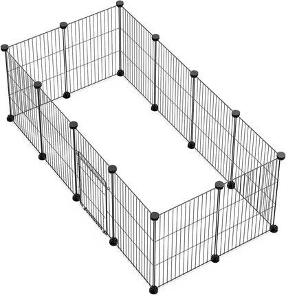 LANGXUN DIY Small Animal Pet Playpen with Door, Rabbit, Guinea Pig Cages, Puppy, Kitten Playpen | Indoor & Outdoor Portable Metal Wire Yard Fence, 12Pcs Pet Panels