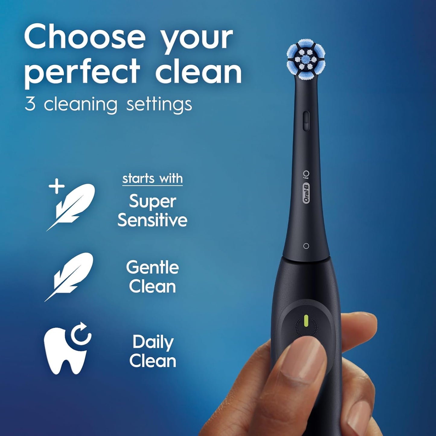 Oral-B iO Series 2 Rechargeable Electric Powered Toothbrush Starter Kit, Night Black with 2 Brush Heads - Automatic Pressure Sensor to Protect Gums - 3 Modes - 2 Min Timer