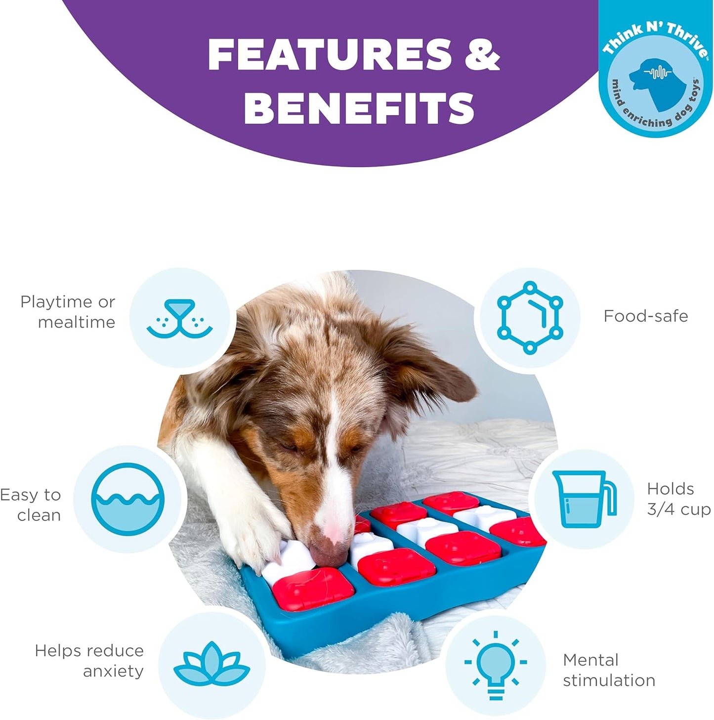 Outward Hound Nina Ottosson Dog Brick Dog Puzzle Interactive Treat Puzzle Dog Enrichment Dog Toy, Level 2 Intermediate, Blue