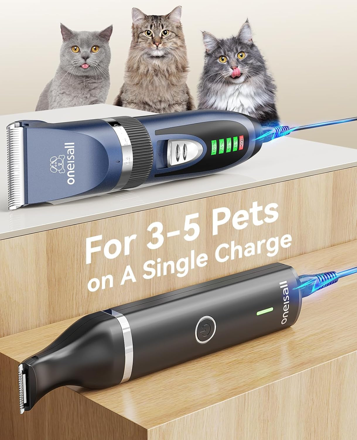 Oneisall Cat Clippers for Matted Hair,3 in 1 Cat Grooming Kit,Quiet Cordless Cat Shaver for Matted Long Hair,2 Speed Cat Hair Trimmer,Pet Clippers for Cats and Small Dogs