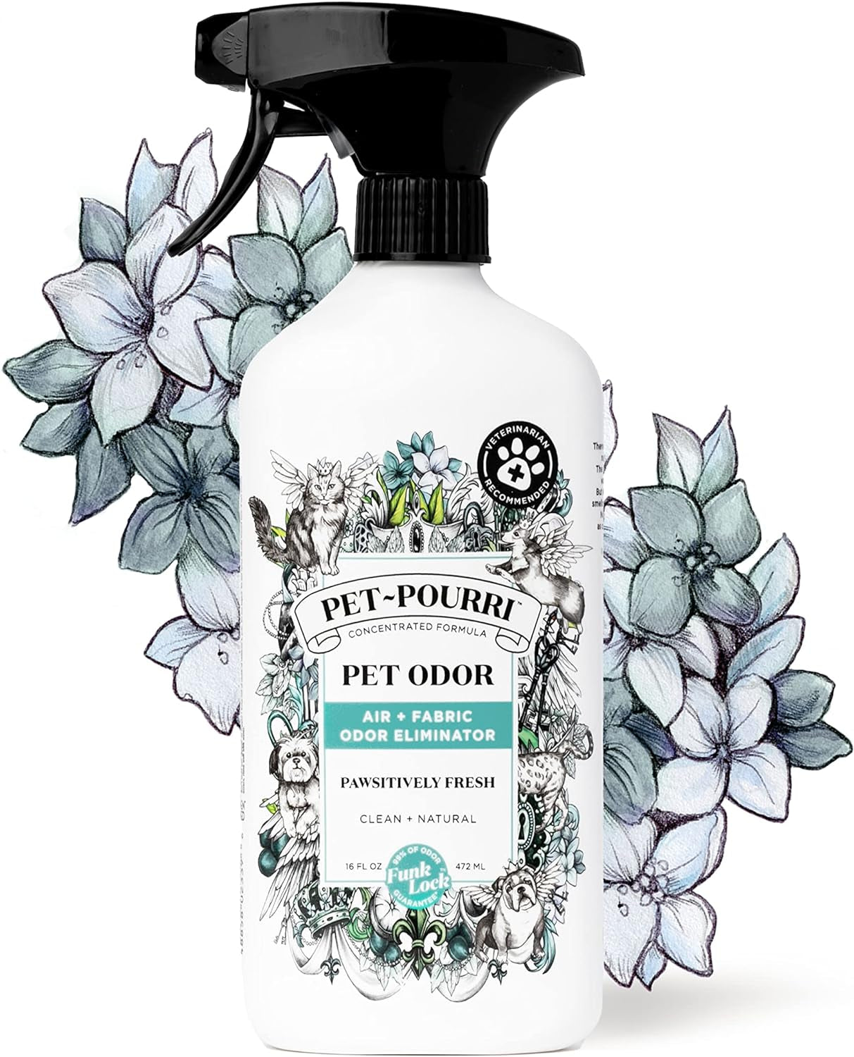 Pet-Pourri Pet Odor Air + Fabric Odor Freshener Spray, Pawsitively Fresh, 16 Fl Oz