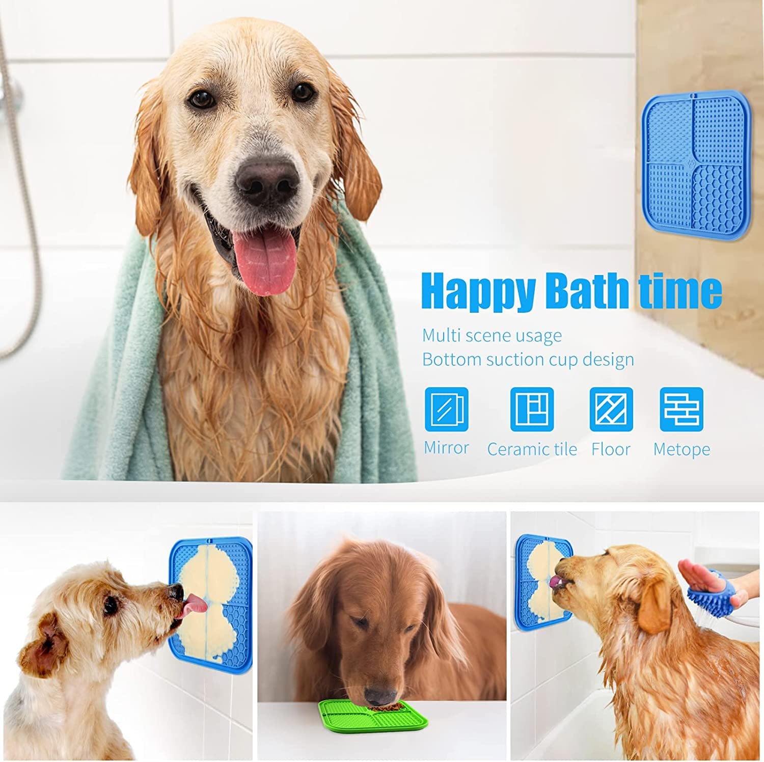 Dog Licking Mat Slow Feeder for Dogs, Premium Lick Pad with Suction Cups for Dog Anxiety Relief, Slow Feeder Dog Bowls, Bathing, Grooming and Training (Teal Mat)