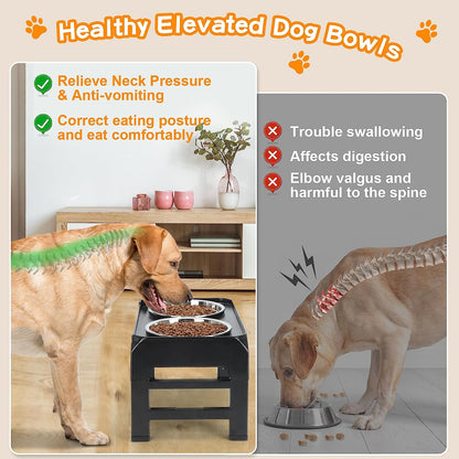 Elevated Cat Bowls - Anti-Vomiting Raised Cat Bowl Stand with 2 Thick Stainless Steel Cat Bowls Non-Slip for Small Medium Indoor Cats & Puppies, Dishwasher Safe Grey