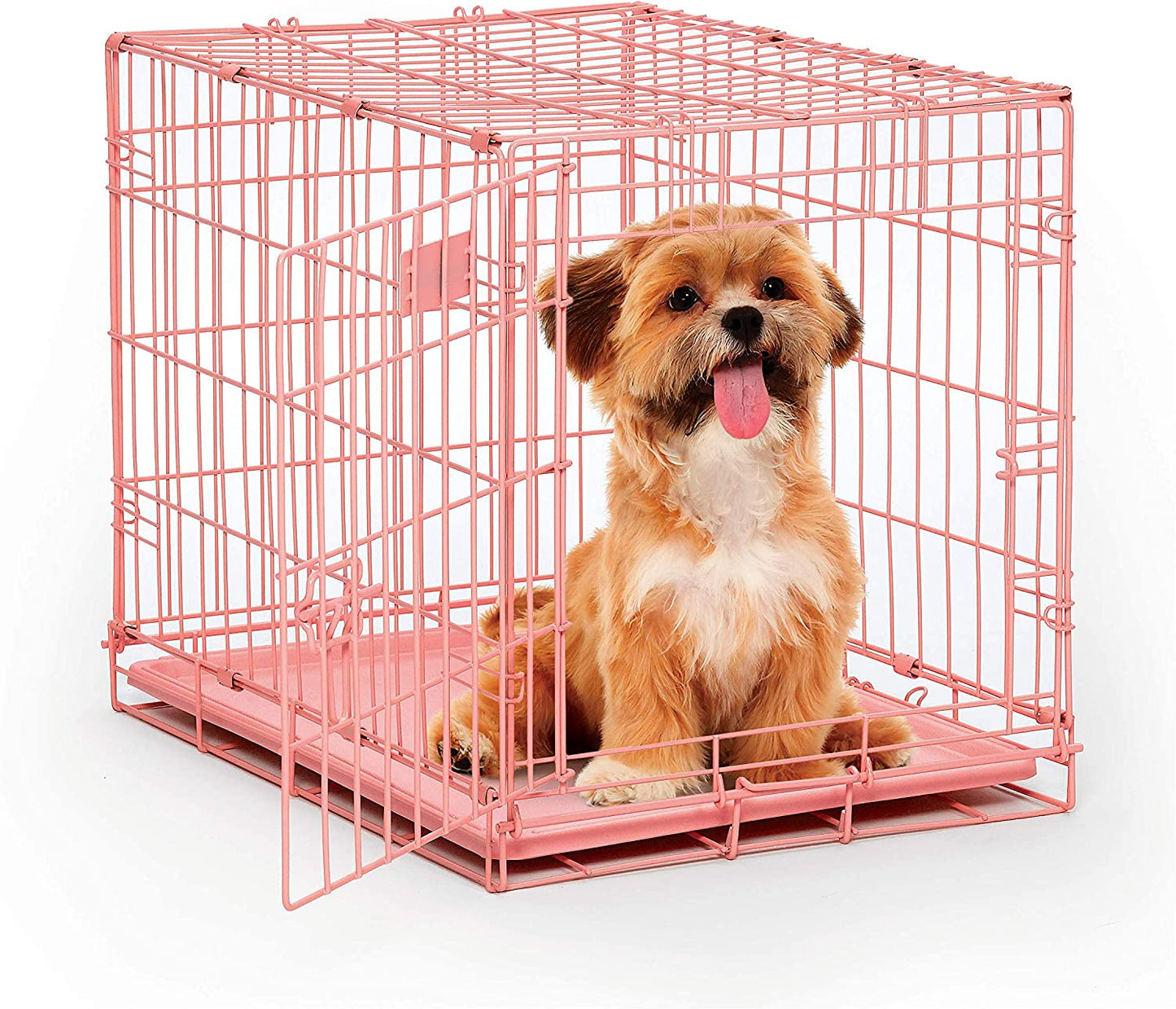 Midwest Homes for Pets Single Door Icrate 24" Pink Folding Metal Dog Crate W/ Divider Panel, Floor Protecting "Roller" Feet & Leak Proof Plastic Tray; 24L X 18W X 19H Inches, Small Dog Breed