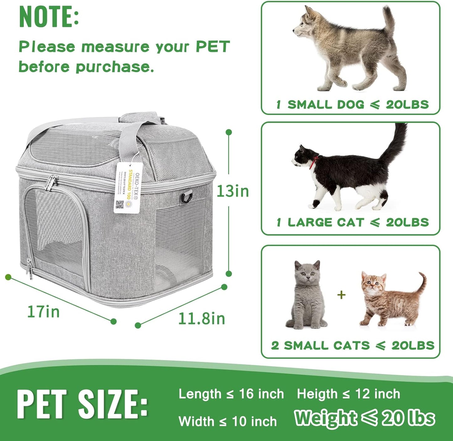 Large Cat Carrier Pet Carrier, Oeko-Tex Certified Soft Side Pet Carrier for Cat, Small Dog, Collapsible Travel Small Dog Carrier, TSA Airline Approved Cat Carrier for Cats 20 Lb,Pink