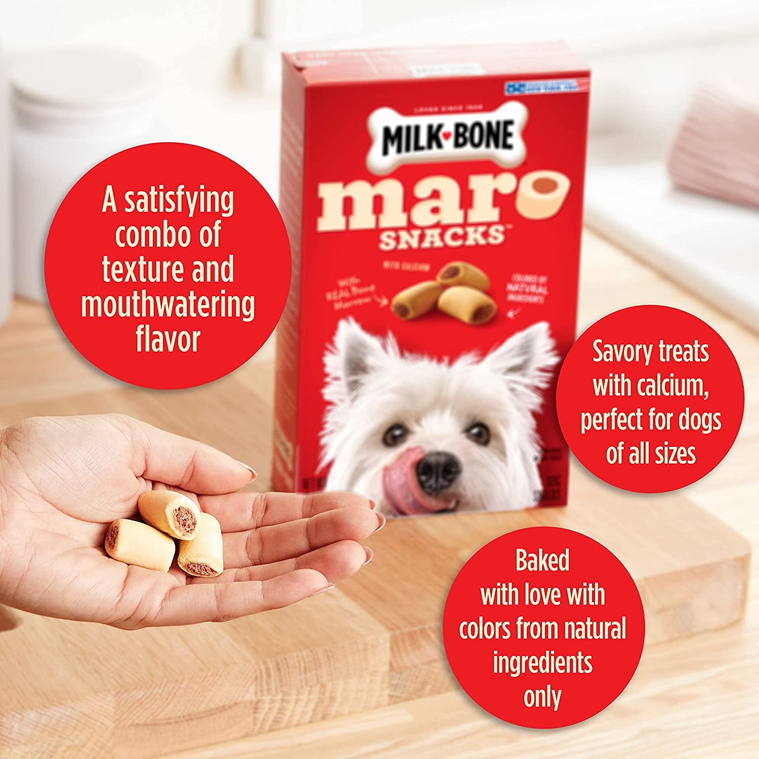 Milk-Bone Marosnacks Dog Treats, Beef, 15 Ounce (Pack of 6) with Real Bone Marrow and Calcium