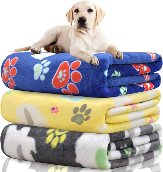 Rezutan Dog Blankets for Large Dogs,1 Pack 3 Dogs Blankets for Large Medium Blanket, Super Soft Fluffy Premium Fleece Pet Blanket Flannel Throw, 41x31 inch, Grey/Blue/Yellow