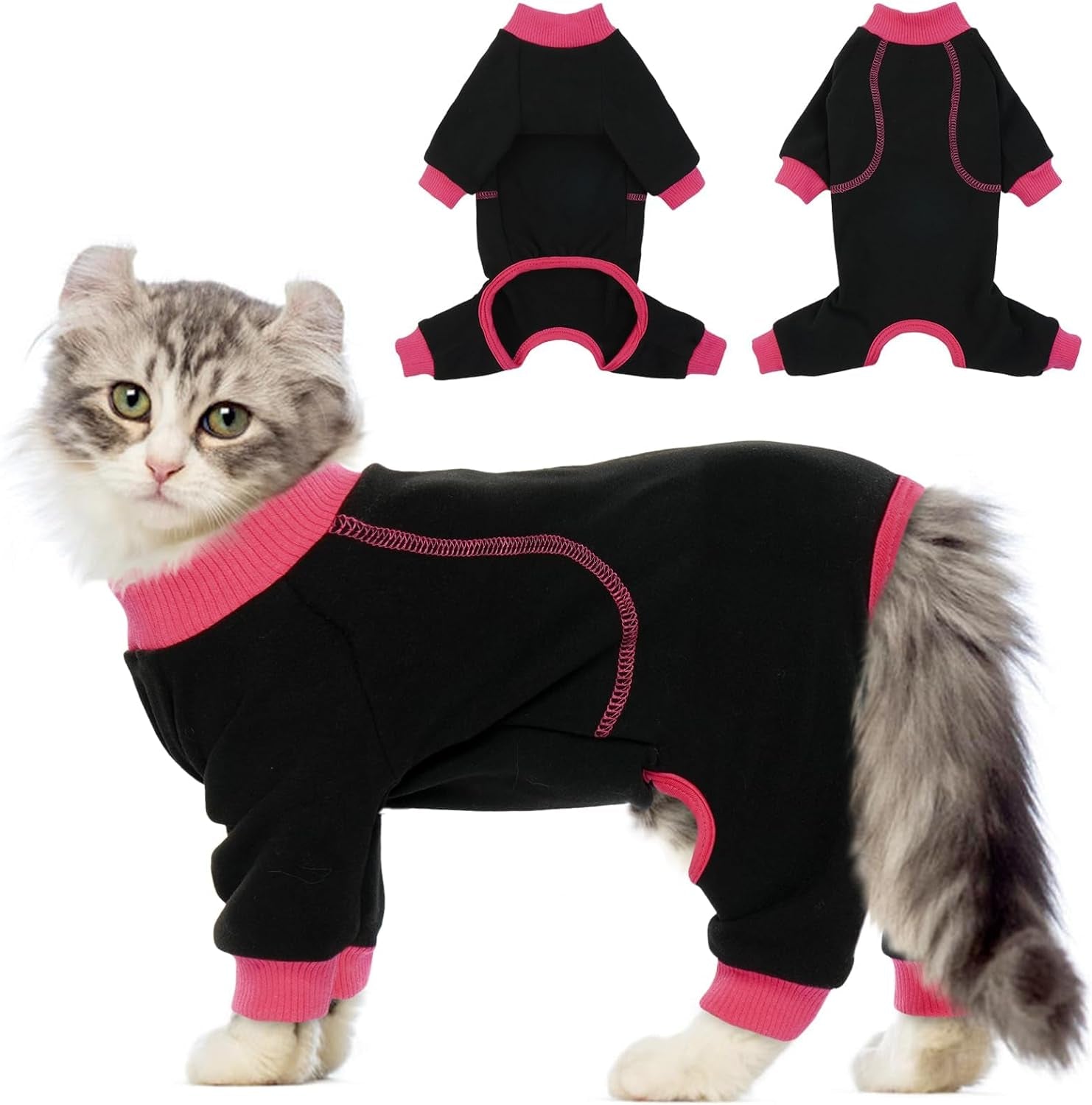 Bonaweite Sticky Hair Cat Clothes, Prevent Lost Hair Onesie Shirts for Cats Only, Kitten Pajamas Costumes Outfits for Pet, Cat Recovery Suit for Cats or Small Dogs