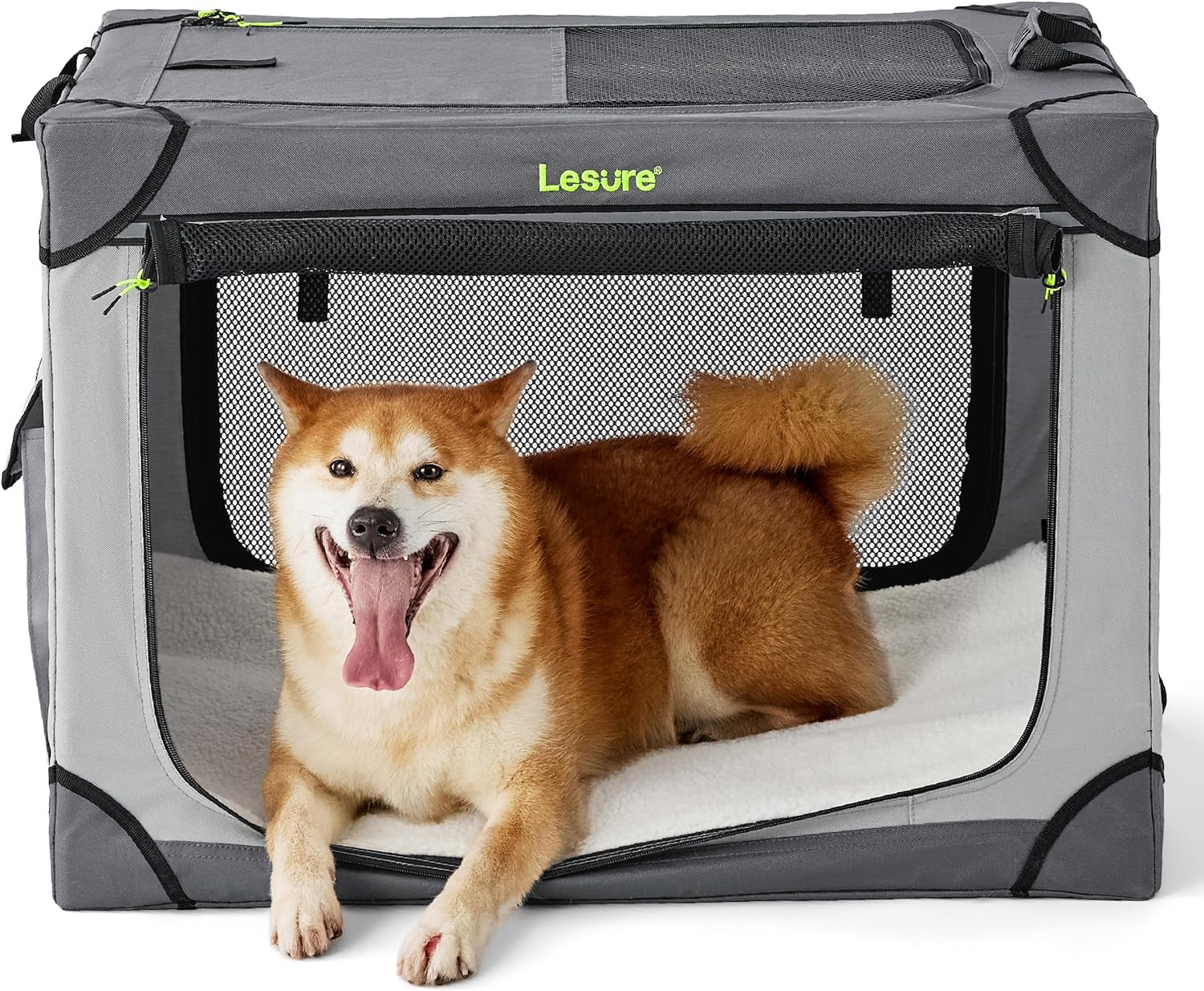 Lesure Soft Collapsible Dog Crate - 30 Inch Portable Travel Dog Crate for Medium Dogs Indoor & Outdoor, 4-Door Foldable Pet Kennel with Durable Mesh Windows (Grey)