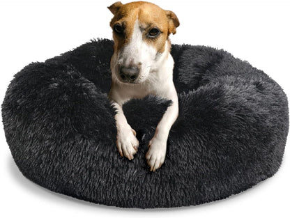 Dog Beds for Medium Dogs Washable Calming Bed for Dogs 30 Inches Black Fluffy and Soft Dog Bed Calm and anti Anxiety Faux Fur round Medium Sized Pet Bed for Dog