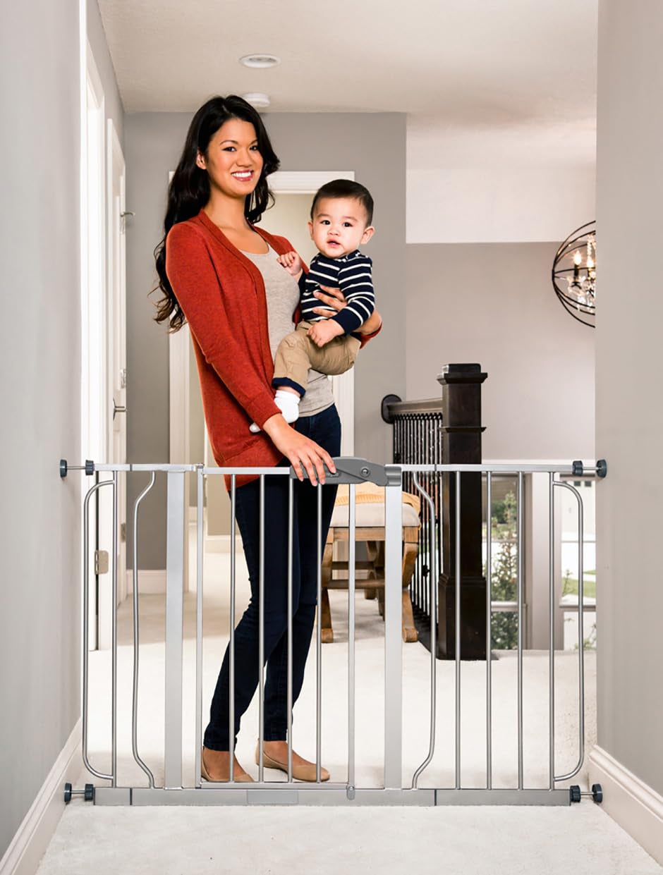 Regalo Easy Step 49-Inch Extra Wide Baby Gate, Includes 4-Inch and 12-Inch Extension Kit, 4 Pack of Pressure Mount Kit and 4 Pack of Wall Mount Kit, Platinum - Total Pack of 1