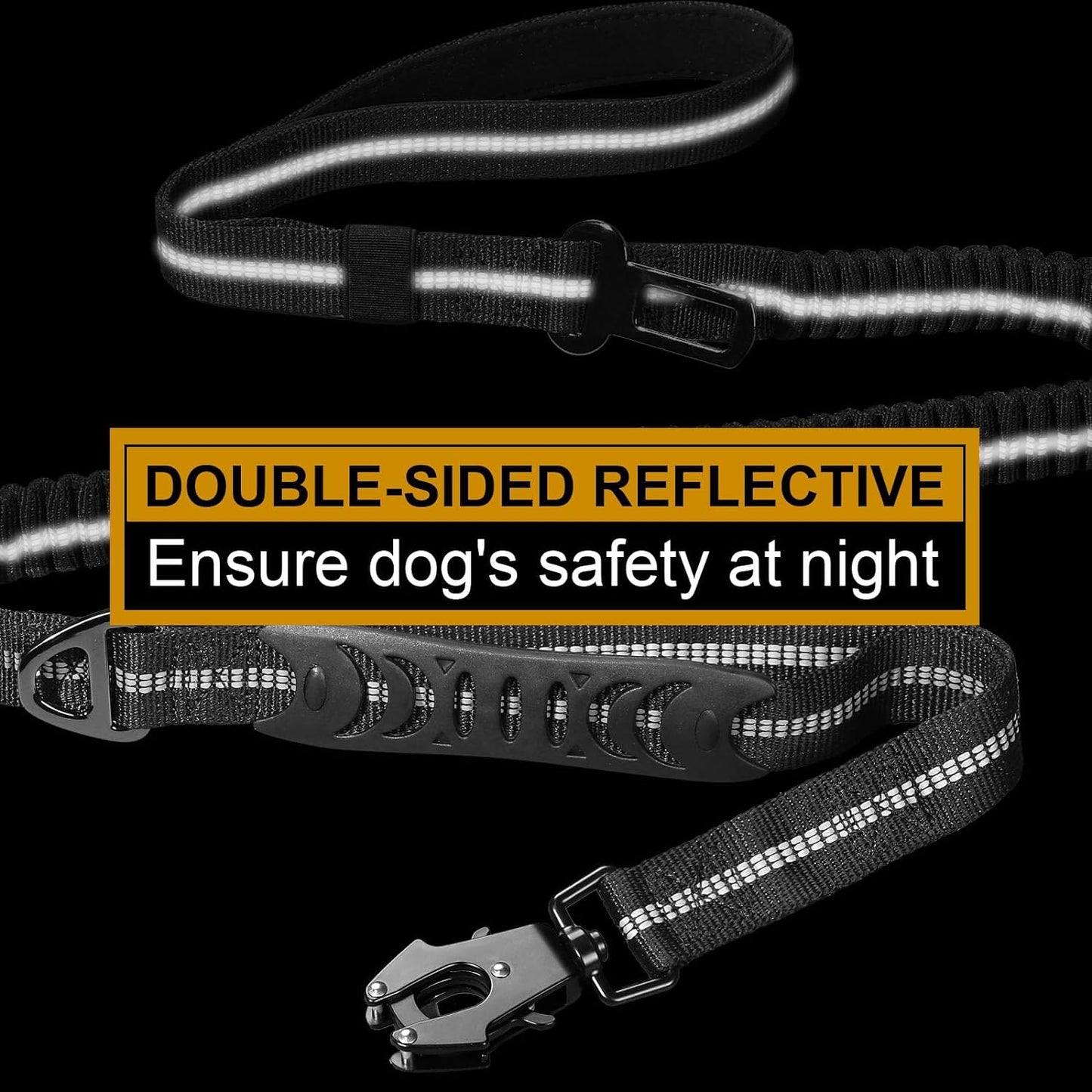 Heavy Duty Dog Leash, 4-6FT Shock Absorbing Tactical Dog Leash with 2 Padded Handles, Advanced Easy Metal Clip, No Pull Reflective Dog Leash for Medium Large Dogs That Pull (Black)