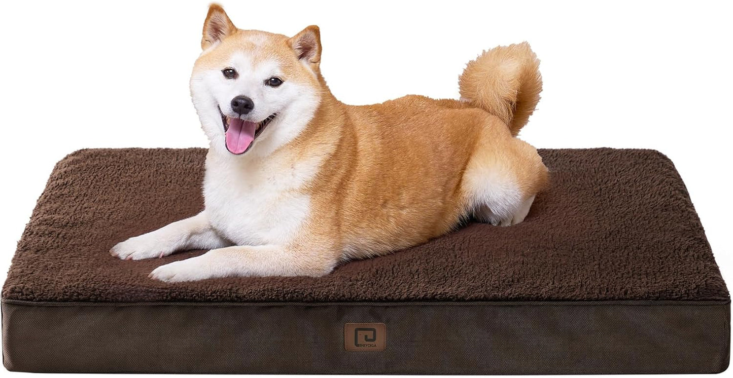 EHEYCIGA Orthopedic Foam Dog Bed for Large Dogs, 35"L X 23"W X 3.5"Th, Brown