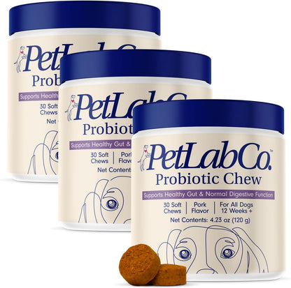 Petlab Co. Probiotics for Dogs, Support Gut Health, Diarrhea, Digestive Health & Seasonal Allergies - Pork Flavor - 30 Soft Chews - Packaging May Vary (Value 3-Pack)