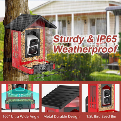 birdsnap® APS - Metal Bird Feeder with Camera Solar Panel 32GB Card, AI Identify 10000+ Birds Camera Feeder, 2K HD Live View Auto Record Bird Video, Ideal Xmas Gift for Bird Lovers