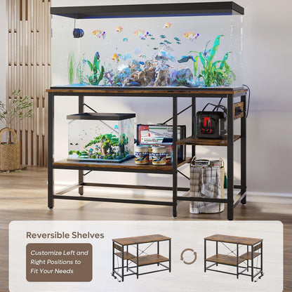 Bestier 55 Gallon Fish Tank Stand with Power Outlet, 49x13 Metal Aquarium Stand, 6-Leg Reptile Tank Stand with 3-Tier Adjustable Storage Shelves, 700LBS Capacity