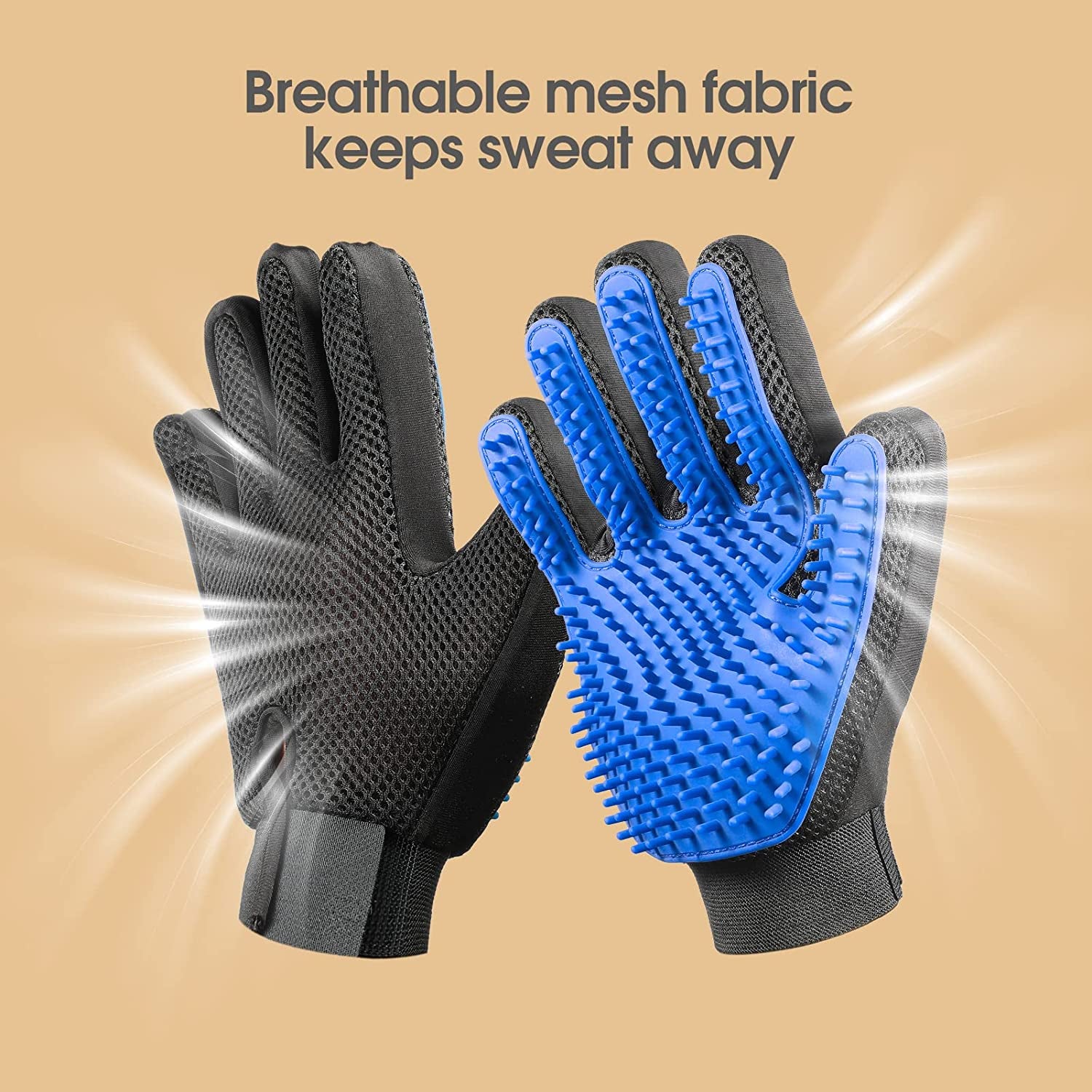 Upgrade Version Pet Grooming Glove - Gentle Deshedding Brush Glove - Efficient Pet Hair Remover Mitt - Enhanced Five Finger Design - Perfect for Dog & Cat with Long & Short Fur - 1 Pair