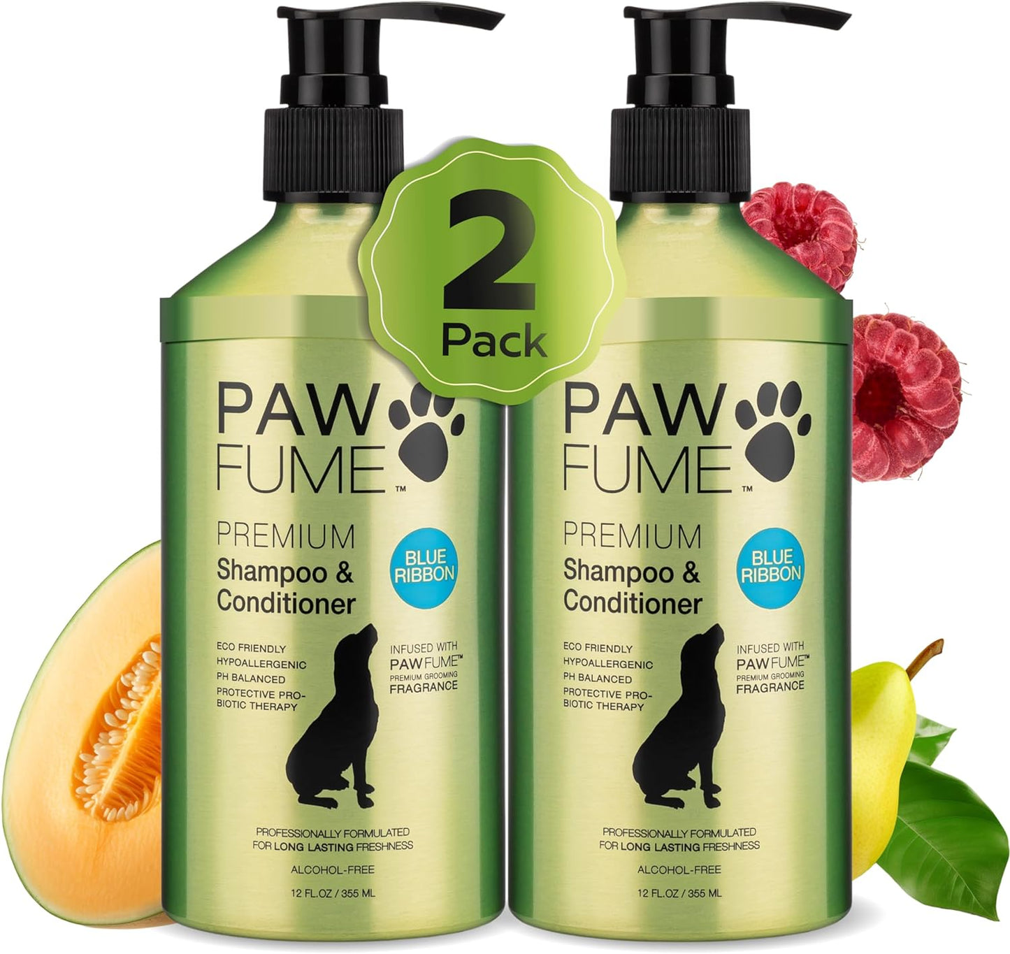 Pawfume Dog Shampoo and Conditioner – Hypoallergenic Dog Shampoo for Smelly Dogs – Best Dog Shampoos & Conditioners – Probiotic Shampoo for Dogs – Best Dog Shampoo for Puppies (Blue Ribbon, 2-Pack)