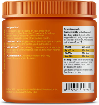 Zesty Paws Stay Green Bites for Dogs - Grass Burn Soft Chews for Lawn Spots Caused by Dog Urine - with Cranberry for Urinary Tract & Bladder - Beef - 90 Count