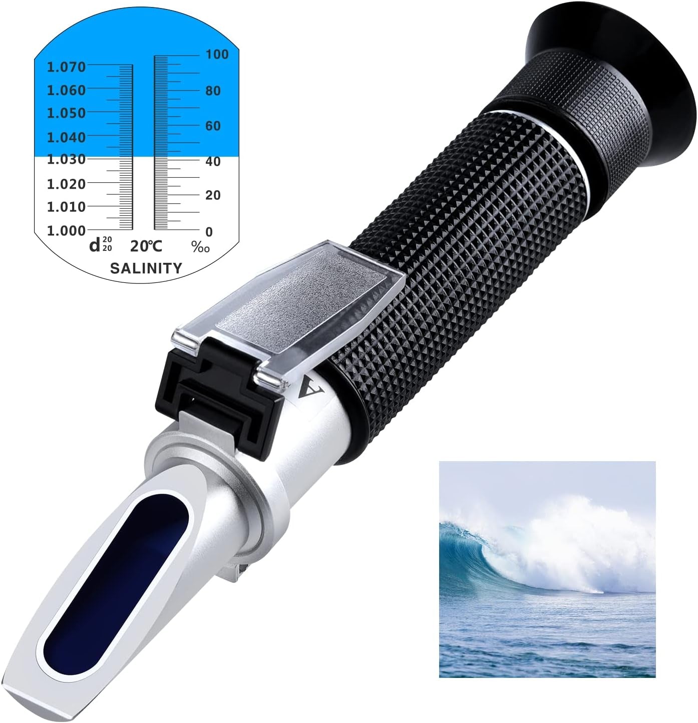 RZ Aquariums Salinity Refractometer for Seawater Marine Fish-Keeping, Dual Scales Specific Gravity Salinity Meter Hydrometer 0-100ppt & 1.000-1.070, Saltwater Tester with ATC Function