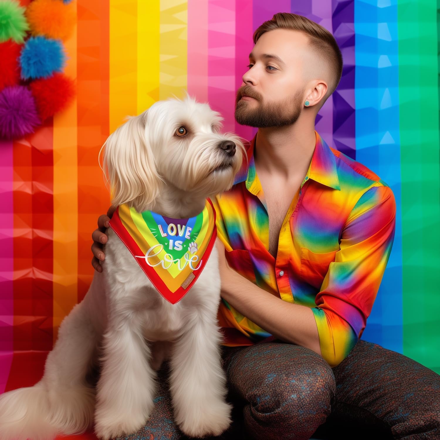 Pride Rainbow Dog Bandanas 2-Piece Set Durable Fabrics Washable and Reversible Love Is Love LGBT+ Pride Bandana for Dogs for Small Medium and Large Breeds (Pride, XL)