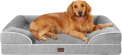 EHEYCIGA Orthopedic Dog Beds for Large Dogs, Waterproof Memory Foam Large Dog Bed with Sides, Non-Slip Bottom and Egg-Crate Foam Large Dog Couch Bed with Washable Removable Cover, Beige