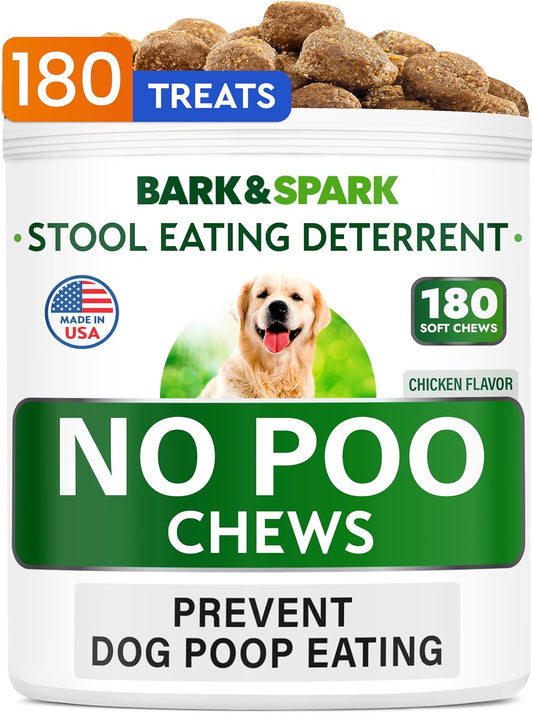 NO Poo Treats - Prevent Dog Poop Eating - Coprophagia Treatment - Stool Eating Deterrent - Probiotics & Enzymes - Digestive Health + Breath Aid - Made in USA - 180 Chews