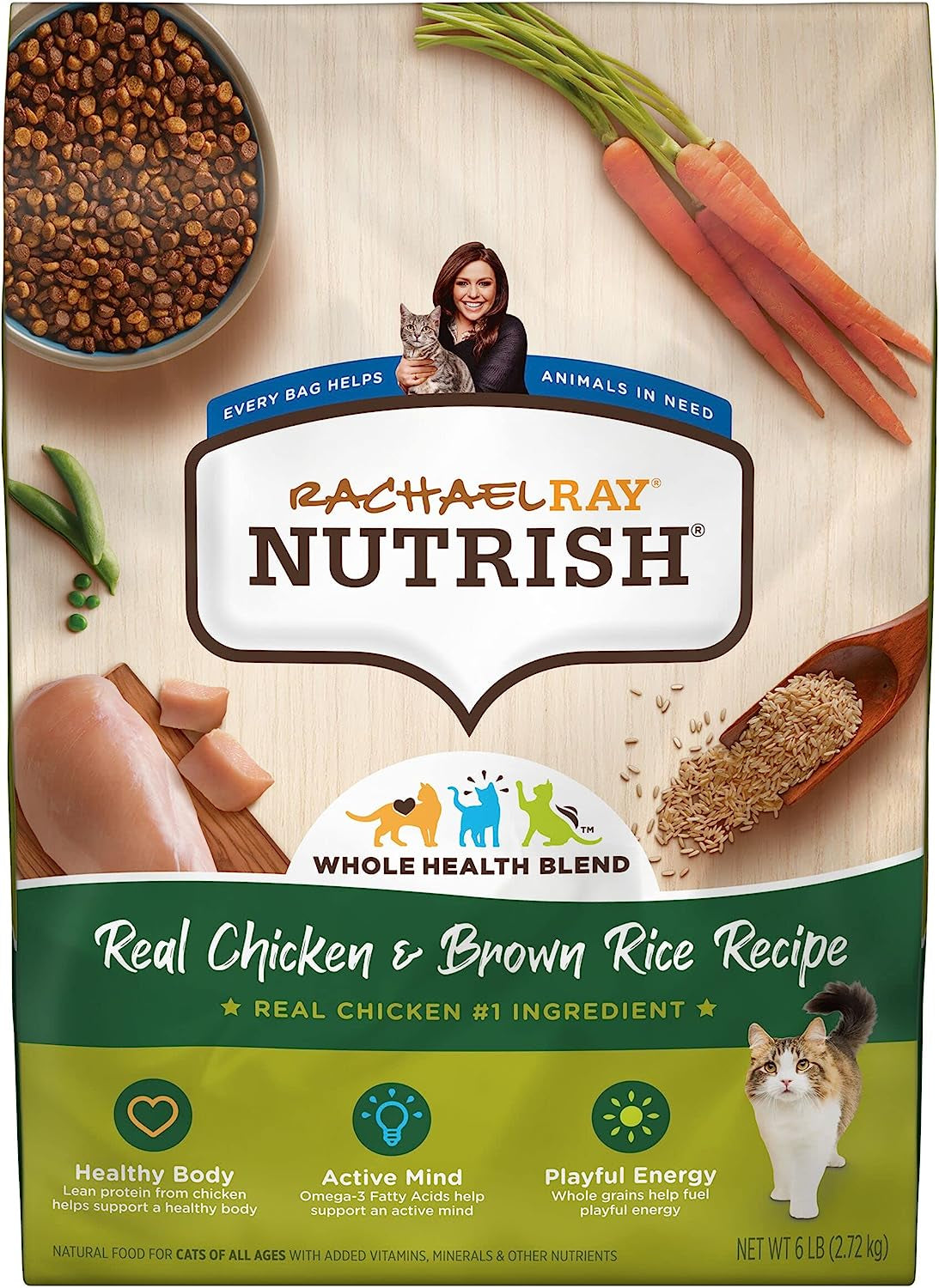 Rachael Ray Nutrish Premium Natural Dry Cat Food, Real Chicken & Brown Rice Recipe, 6 Pounds (Packaging May Vary)