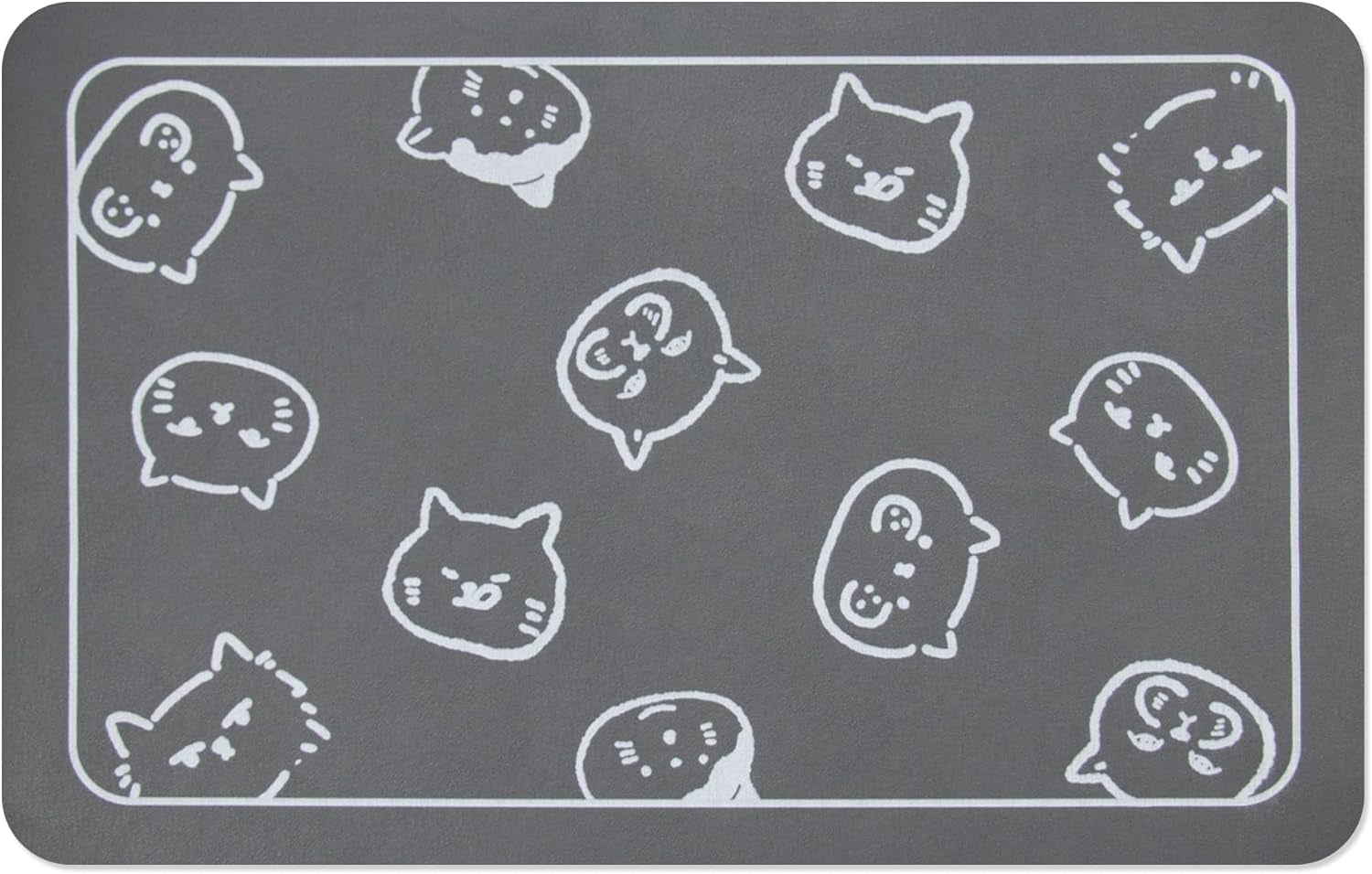 YCT Pet Cat Food Mats for Dog Food Mat, Cat Mat for Food, Pet Dog Cat Feeding Mat Eating Mat Pet Dog Cat Bowl Mats, Non-Slip Super Absorbent, with Footprints Logo，24 X 16.9 Inches, Dark Grey